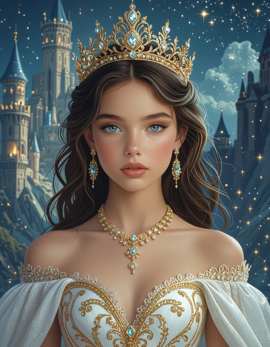 Inca Princess in Fantasy Castle, Hyperrealistic