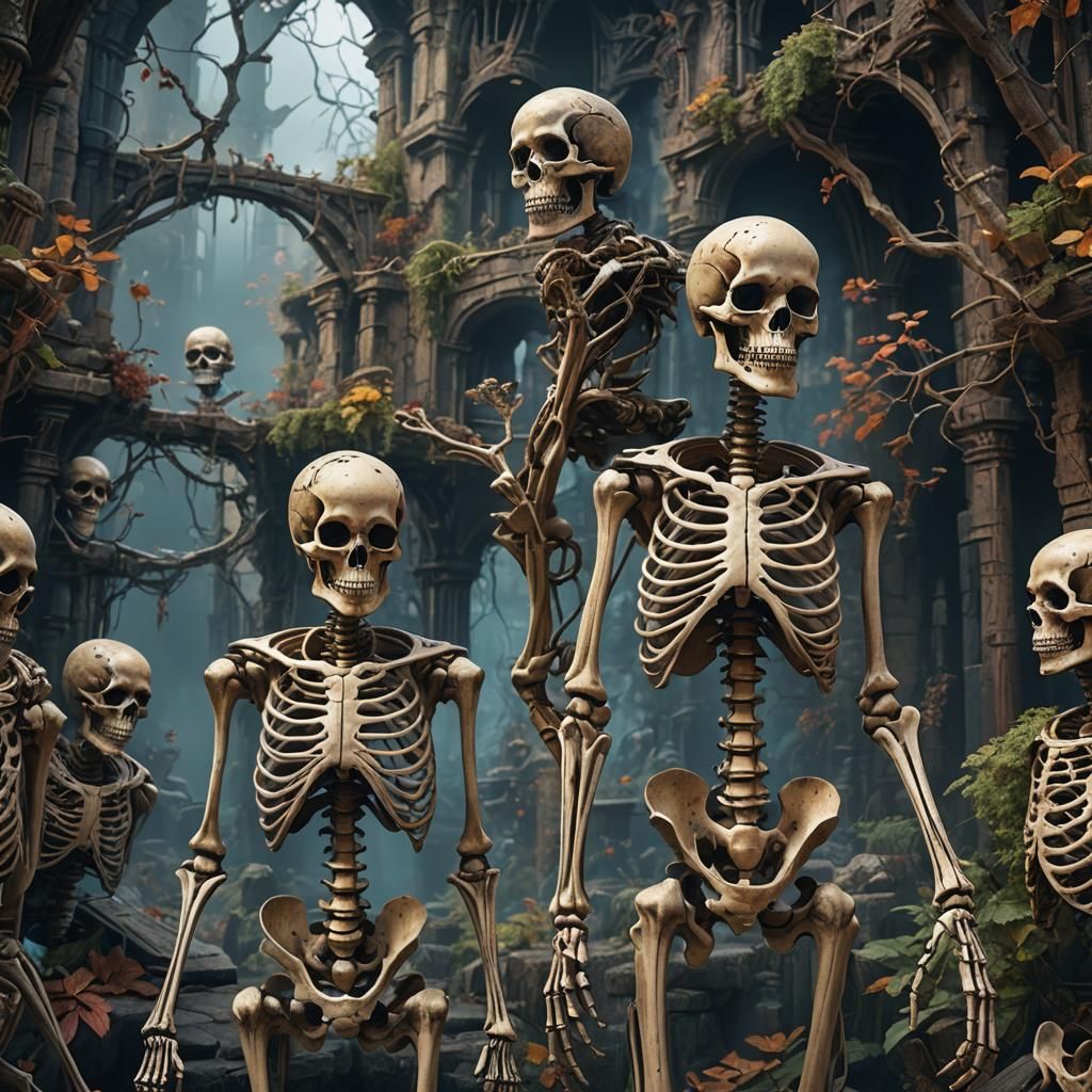 Detailed Skeleton Matte Painting in Deep Color