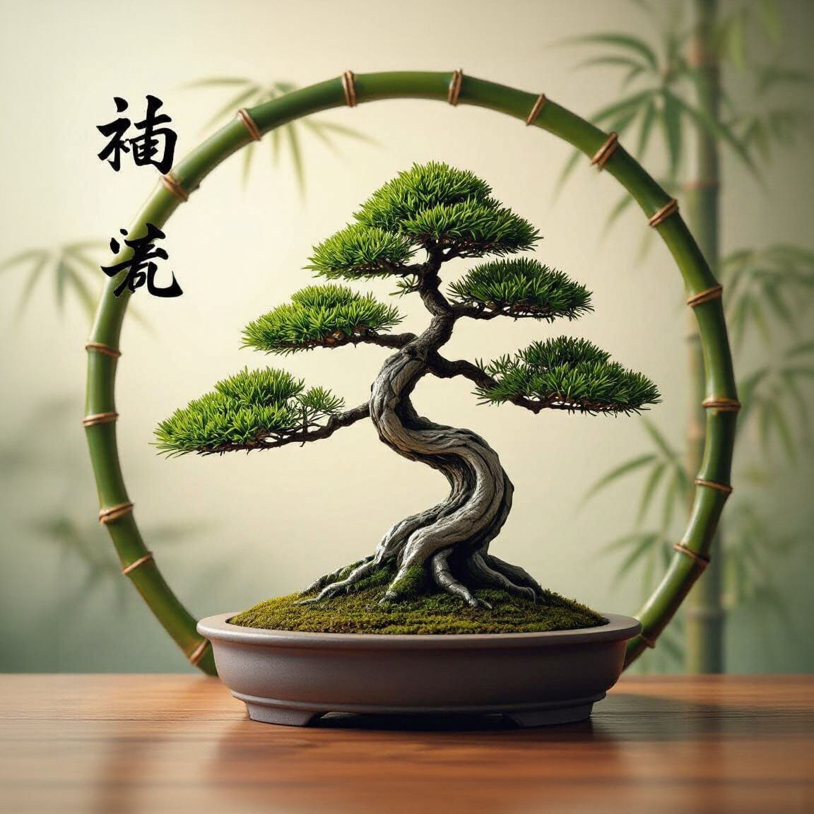 Bamboo Bonsai Fusion with Japanese Writing