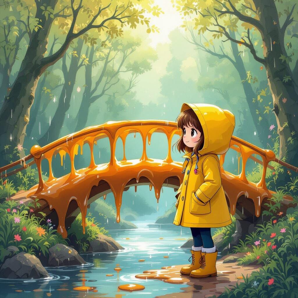 Ellie and the Caramel Bridge, in Miyazaki Style