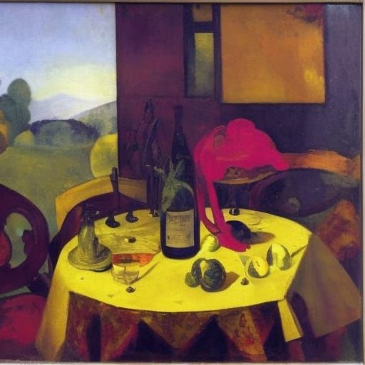 Surreal Tea Party Departure: An Expressionist Scene