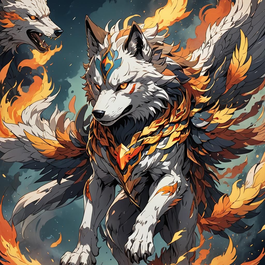 Wolf Phoenix Hybrid in Anime Style