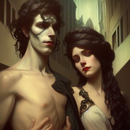 Gothic Couple Portrait in Dark Academia Style