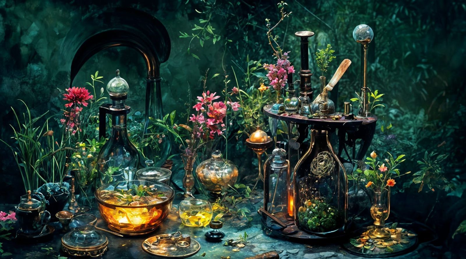 Mystical Secret Flower Garden at Midnight