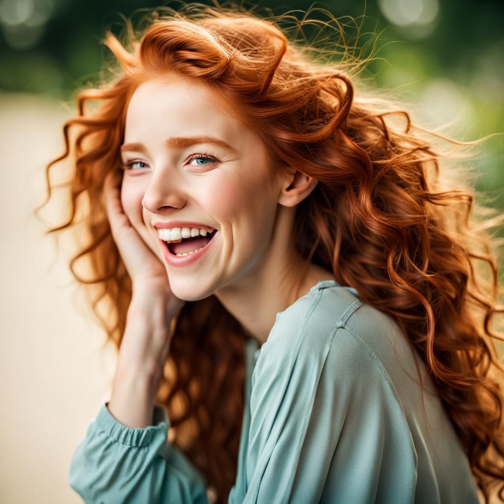 Happy Redhead Teenager Laughing Portrait