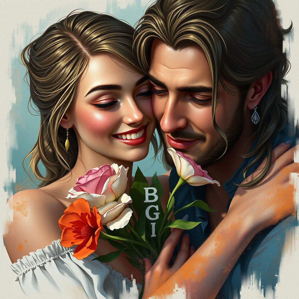 Persian Woman Embracing Italian Man: Fantasy Art