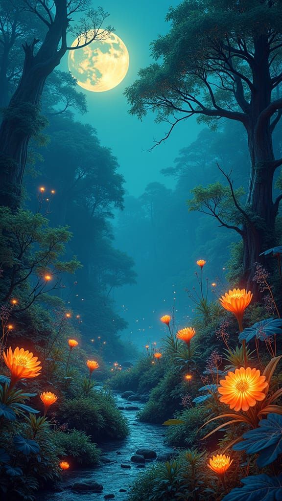 Ethereal Bioluminescent Landscape in Dreamlike Hues