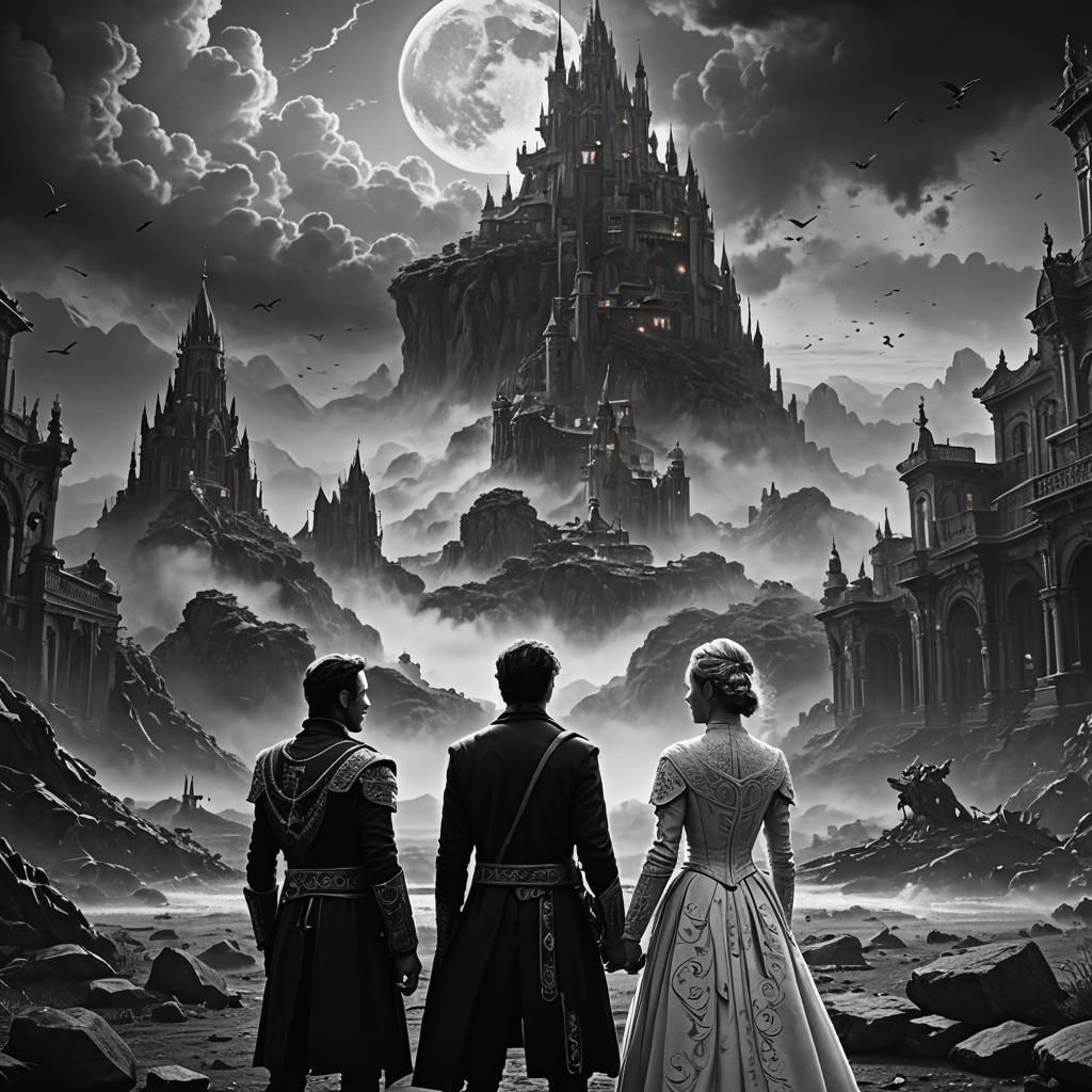 Spirits Reunited: A Black and White Digital Painting