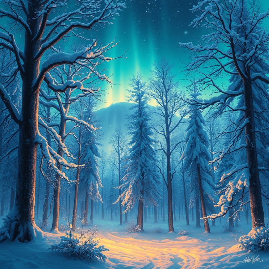 Winter Forest Aurora Borealis Dreamy Landscape