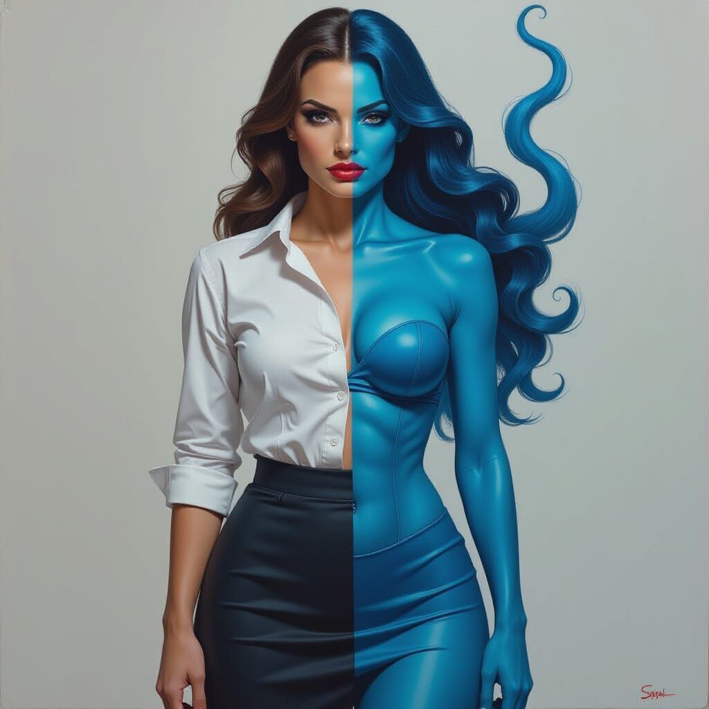 Mystique's Transformation: A Detailed Oil Painting