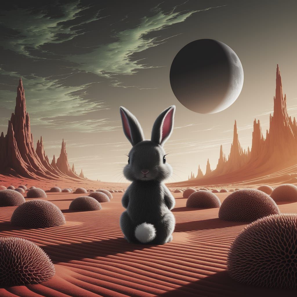 Cute Bunny on Alien Planet Dark Fantasy Illustration