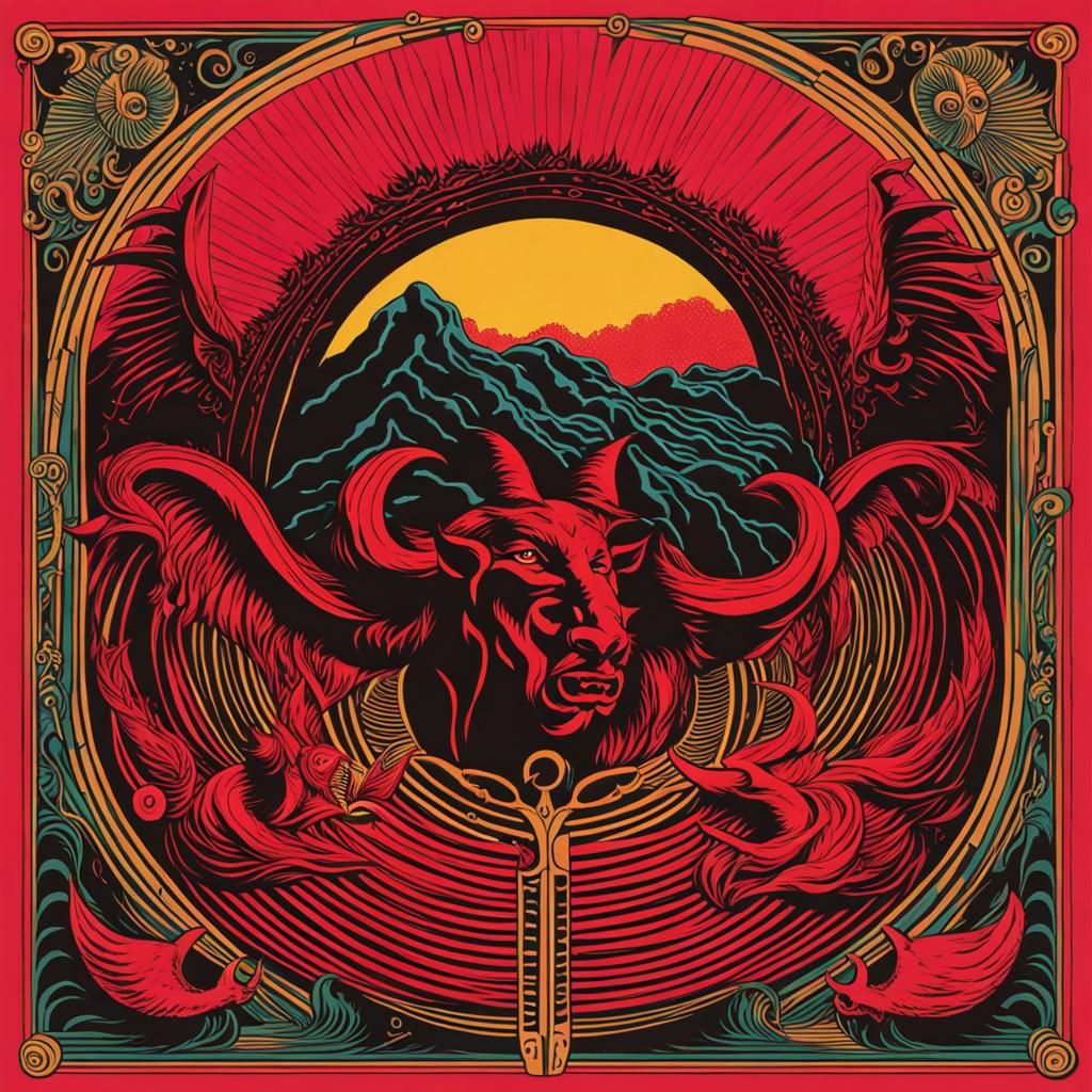 Devil Confrontation in 70s Psychedelic Style