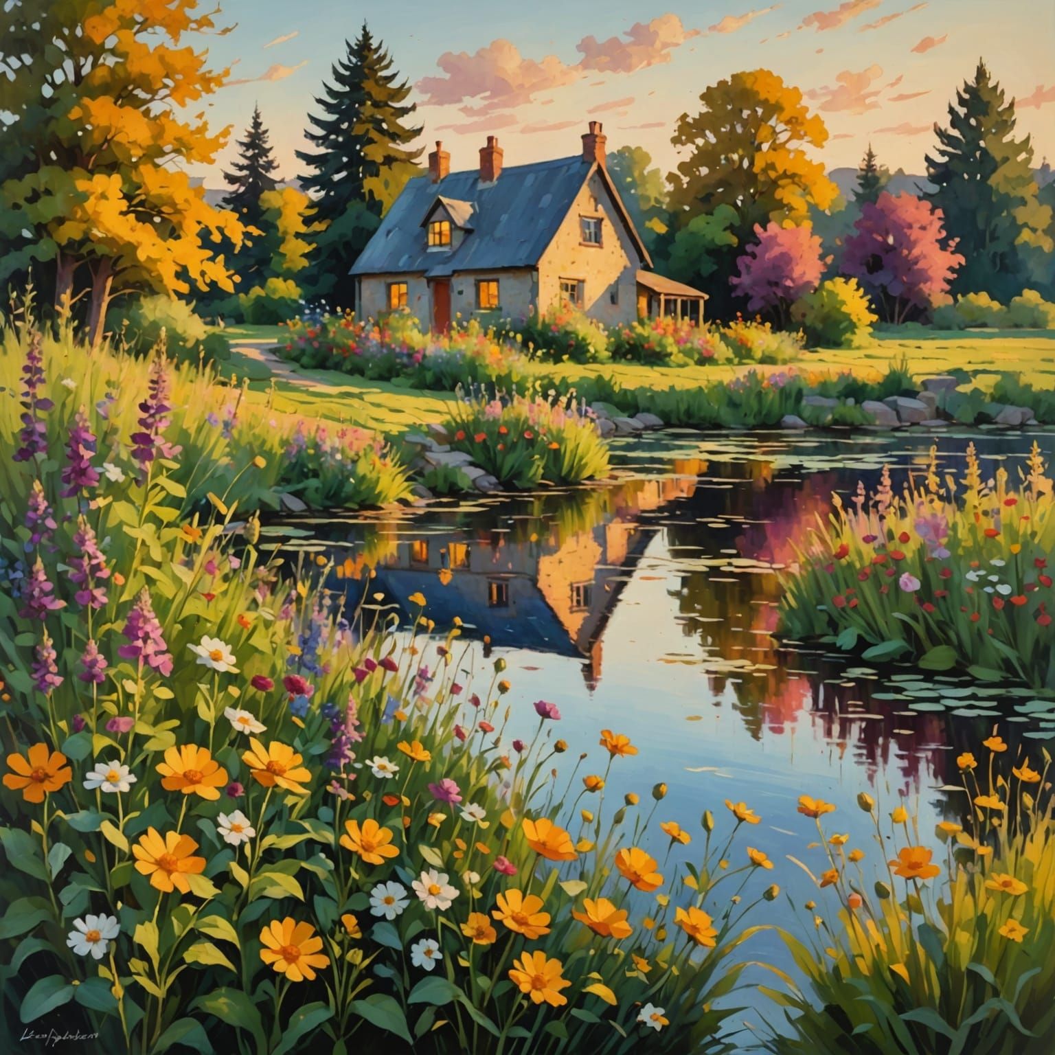 Serene Wildflower Garden at Golden Hour