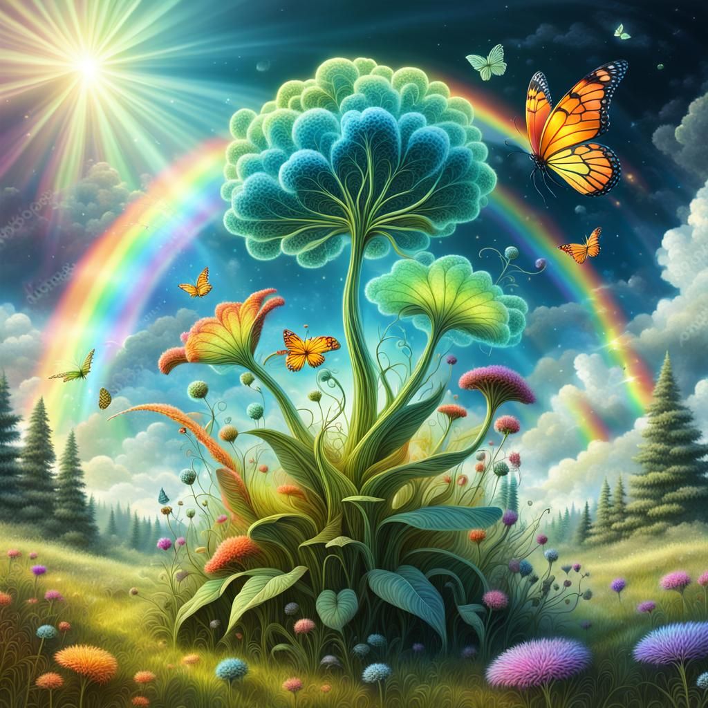 Bioluminescent Alien Plant in Fractal Meadow