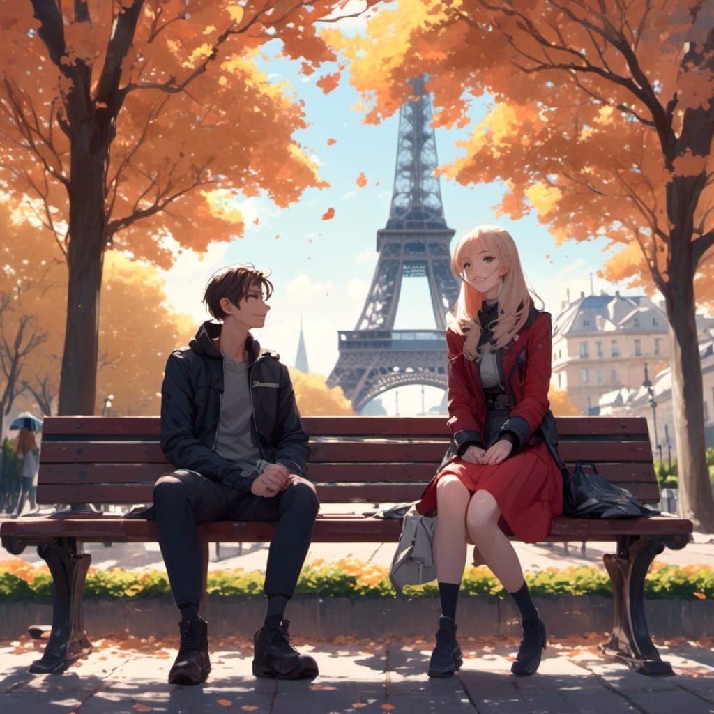 Anime Couple's Romantic Date in Paris