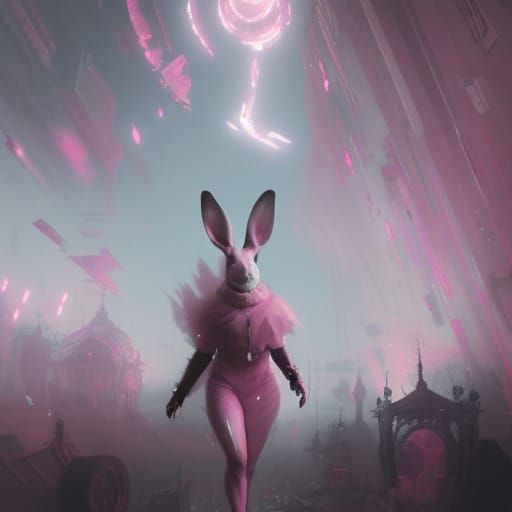 Glitchcore Angelcore Rabbit in Dark Fantasy Style