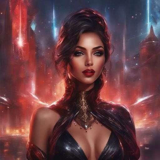 Beautiful Woman in Futuristic City, Detailed Portrait