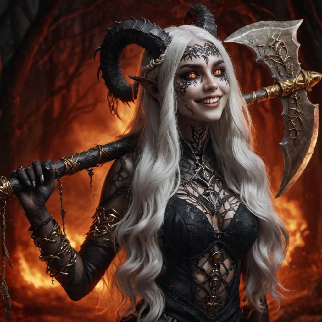 Goddess of Death with Dragon Skin and Demon Horns