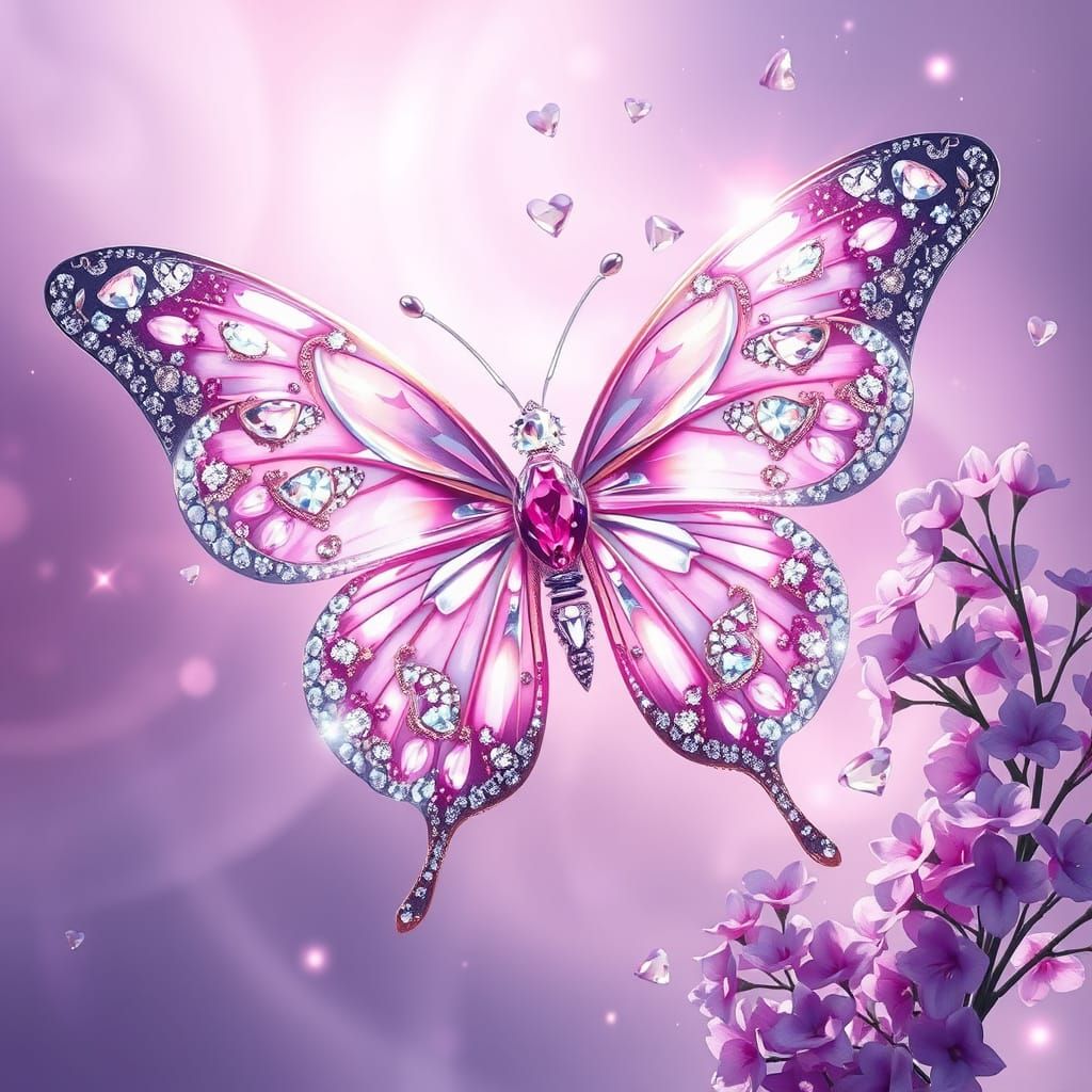 Radiant, Gem-Studded Butterfly Wing in Dreamy, Pastel Hues