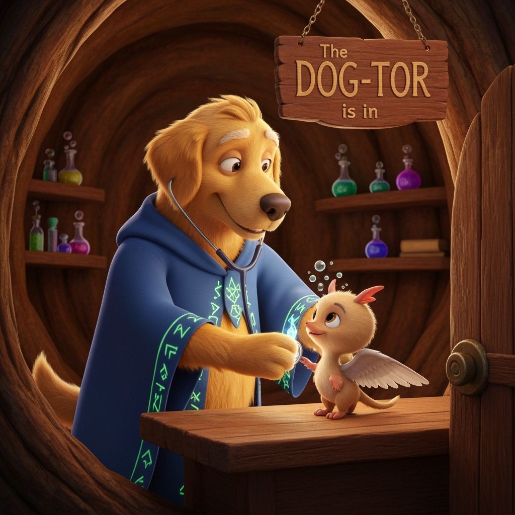 Dog-tor: Magical Golden Retriever Healer in Disney Style