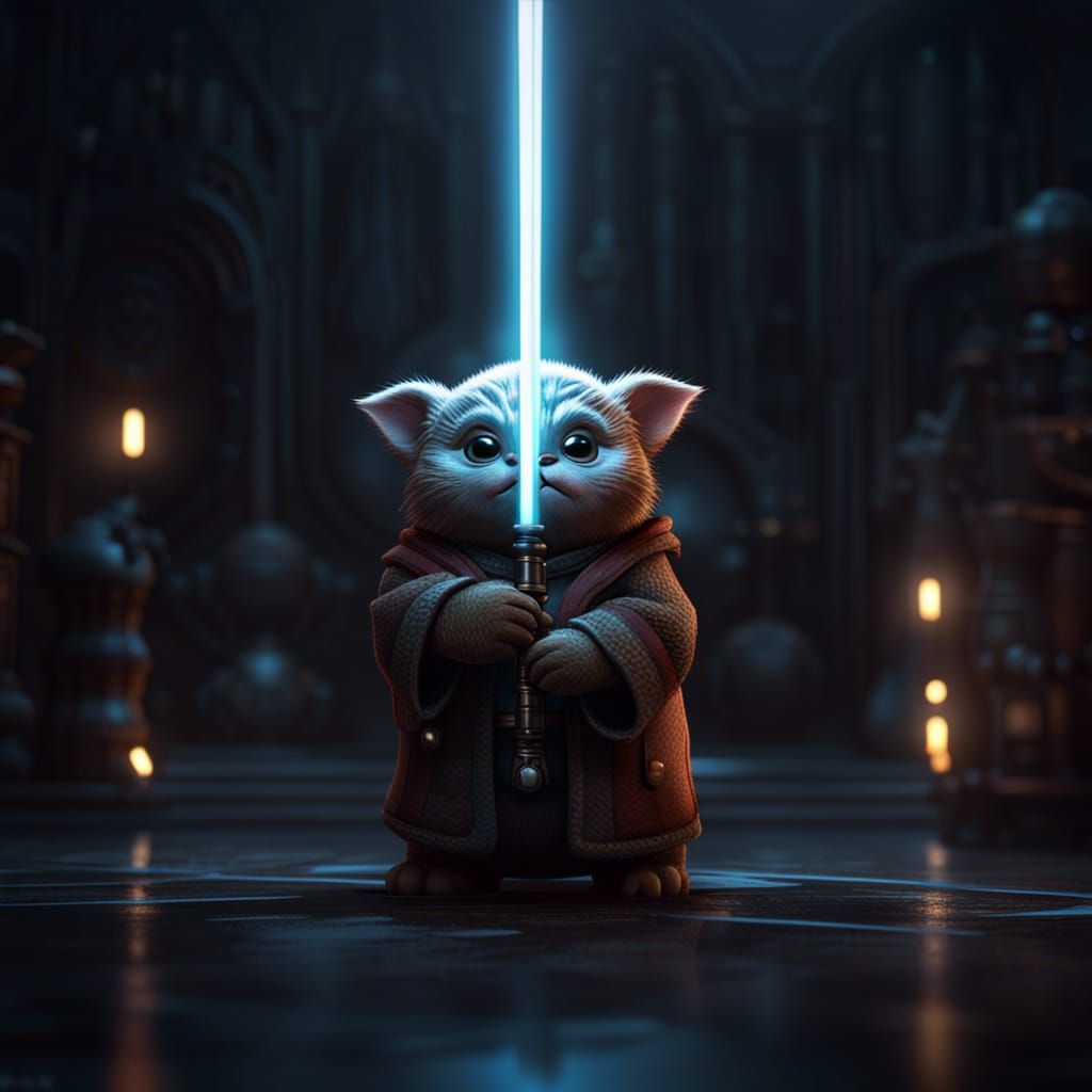 Baby Chewbacca with Lightsaber: Dark Fantasy Art