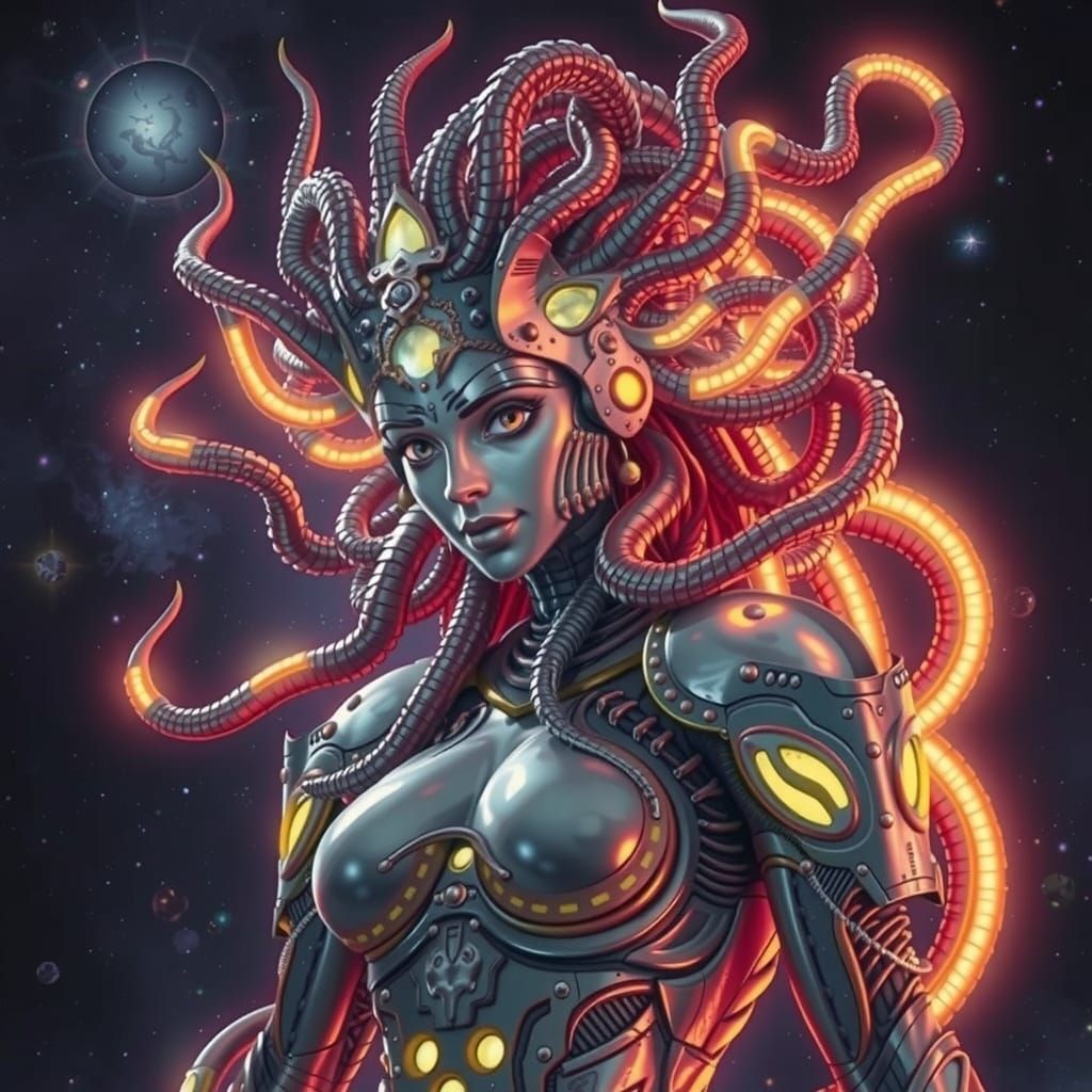 Cyberpunk Medusa in a Distant Galaxy