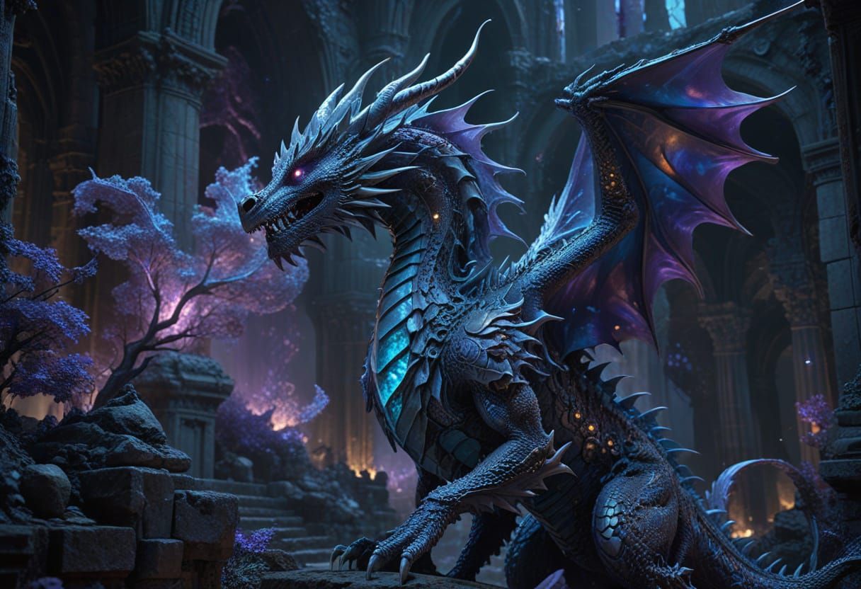 Silver Dragon Queen in Surreal Fractal Landscape