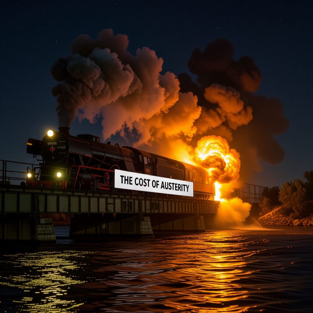 Exploding Passenger Train Plunges into River at Night