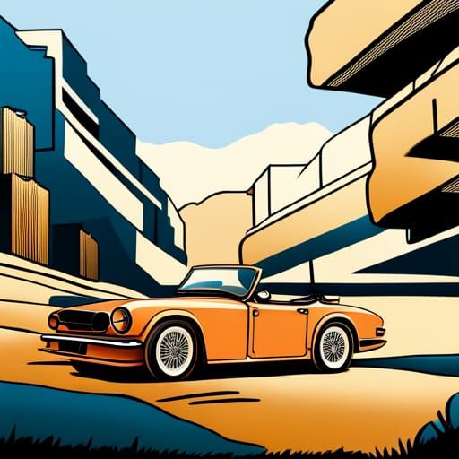 Triumph TR6 Blueprint Style Line Drawing