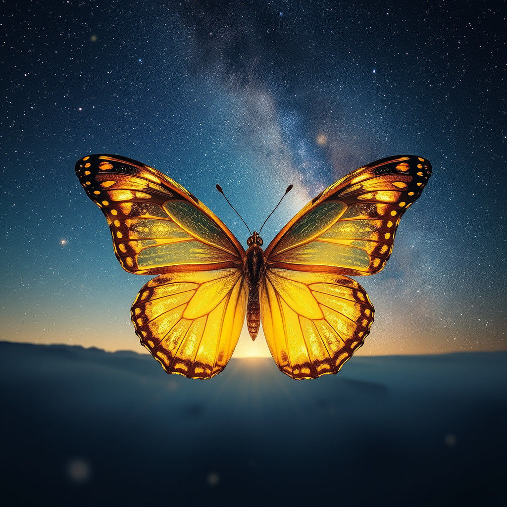 Butterfly with Gold Leaf Wings in Milky Way
