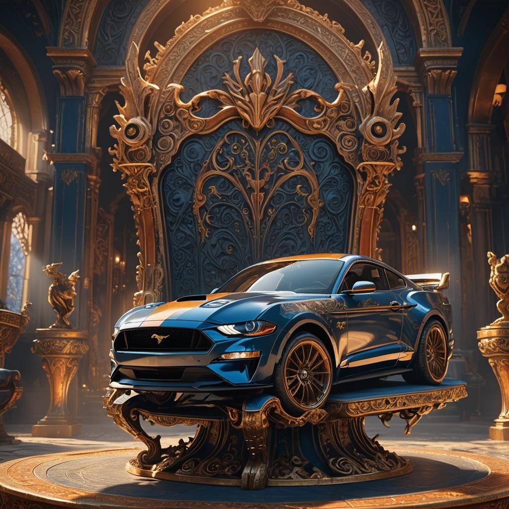 Mustang Car on Ornate Throne: Fantasy Concept Art