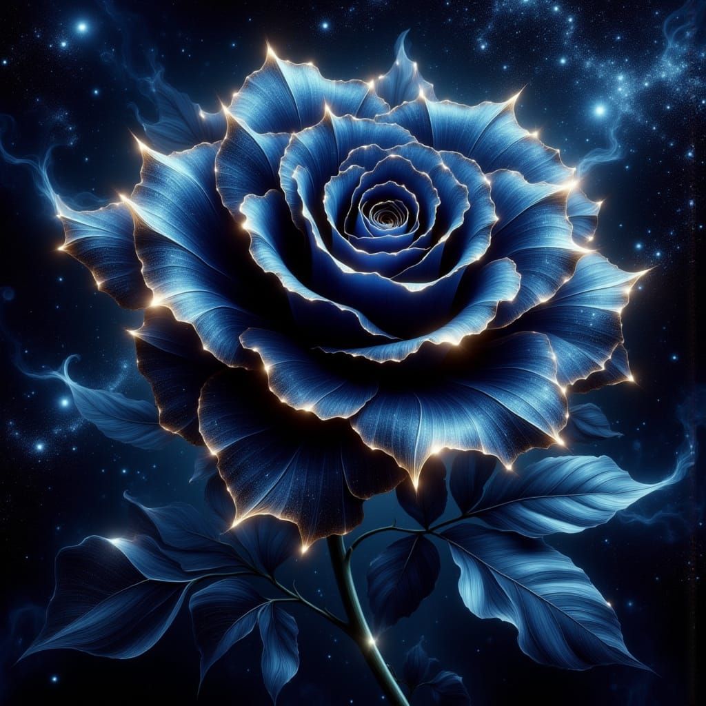 Cosmic Rose in Dreamlike Holographic Illustration
