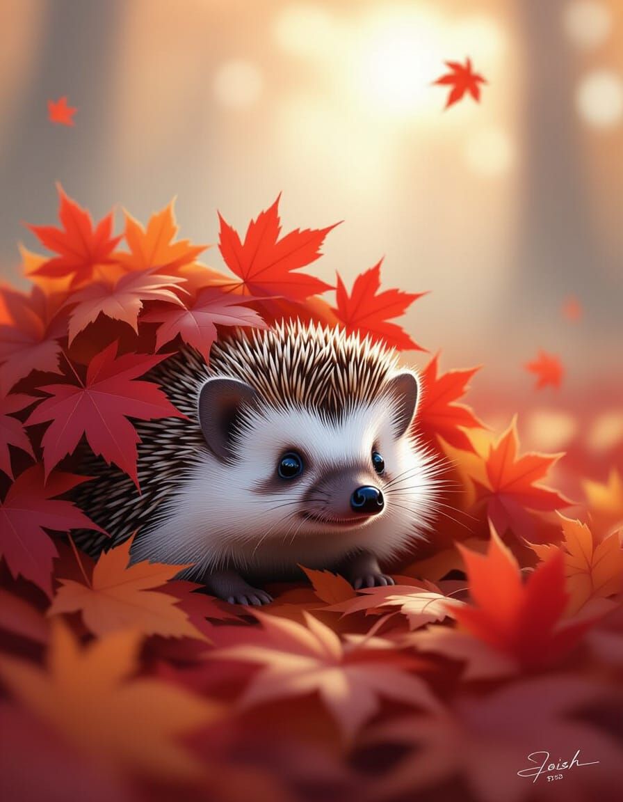 Cute Hedgehog in Ethereal Autumn Mist
