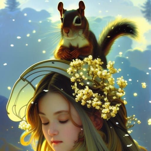 Squirrel in Snowy Landscape: Ghibli-Inspired Art