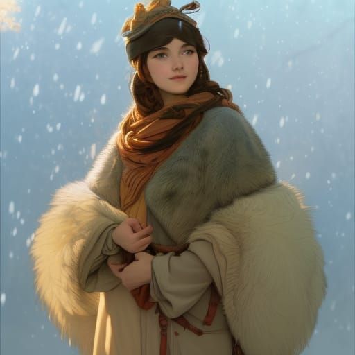 Winter Squirrel in Ghibli Art Nouveau Style