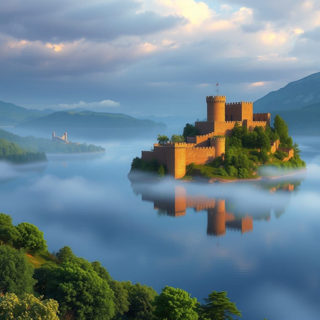 Ethereal Lake Scene in Medieval Fantasy Style