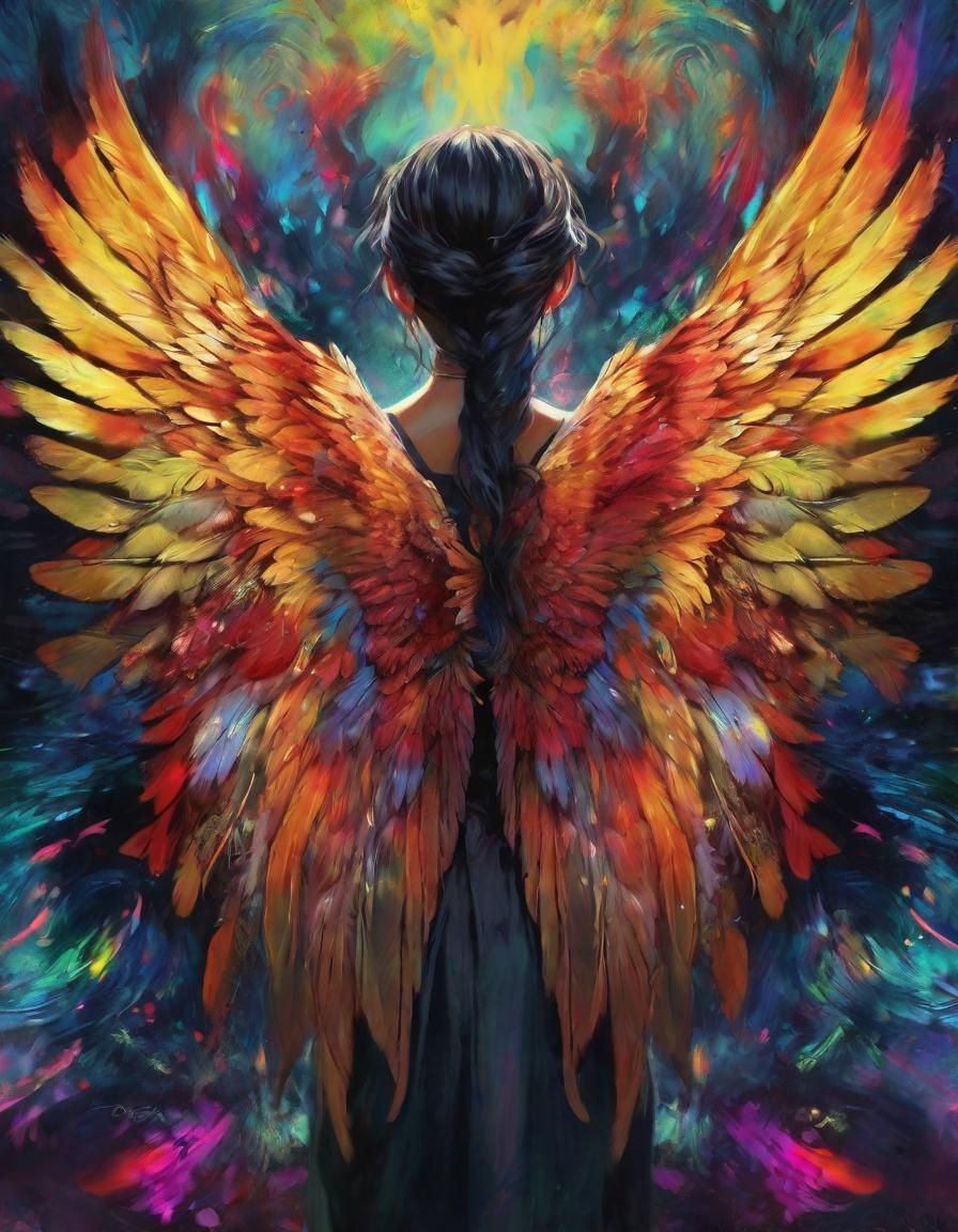 Anime Girl Portrait with Interconnected Wings