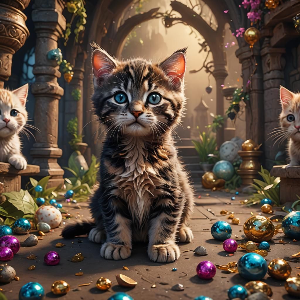 Adorable Kitten in Detailed Matte Painting