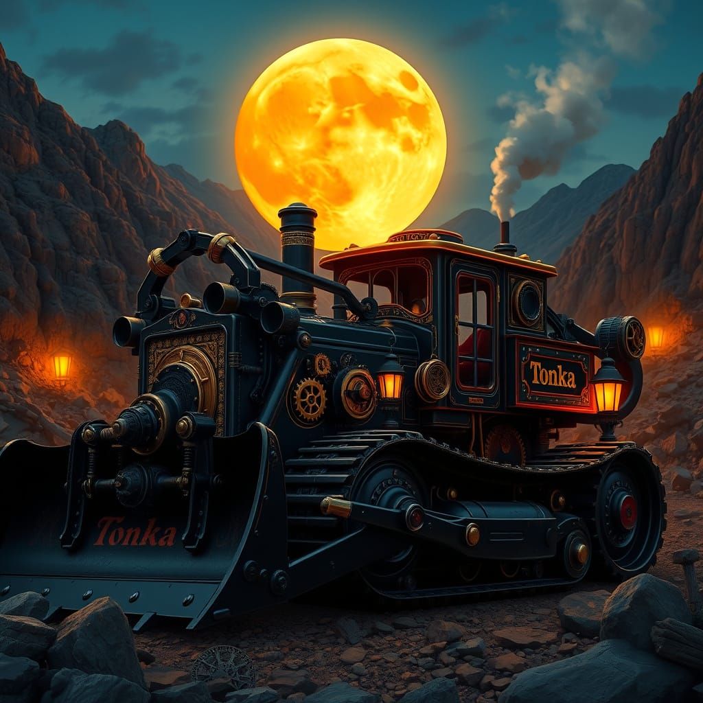Steampunk Tonka Bulldozer in Mountain Quarry