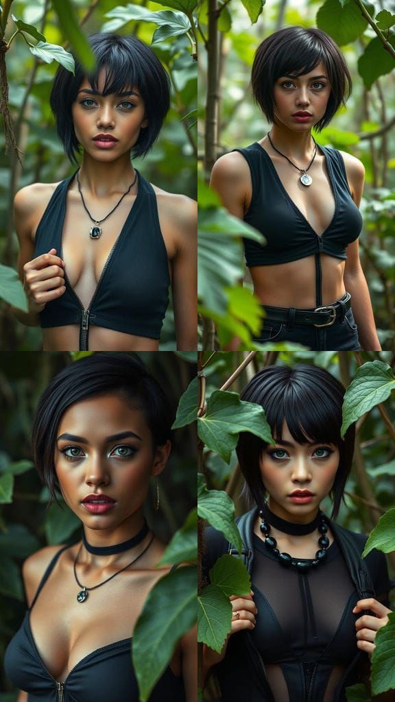 Beautiful Woman with Green Eyes in Jungle Photo