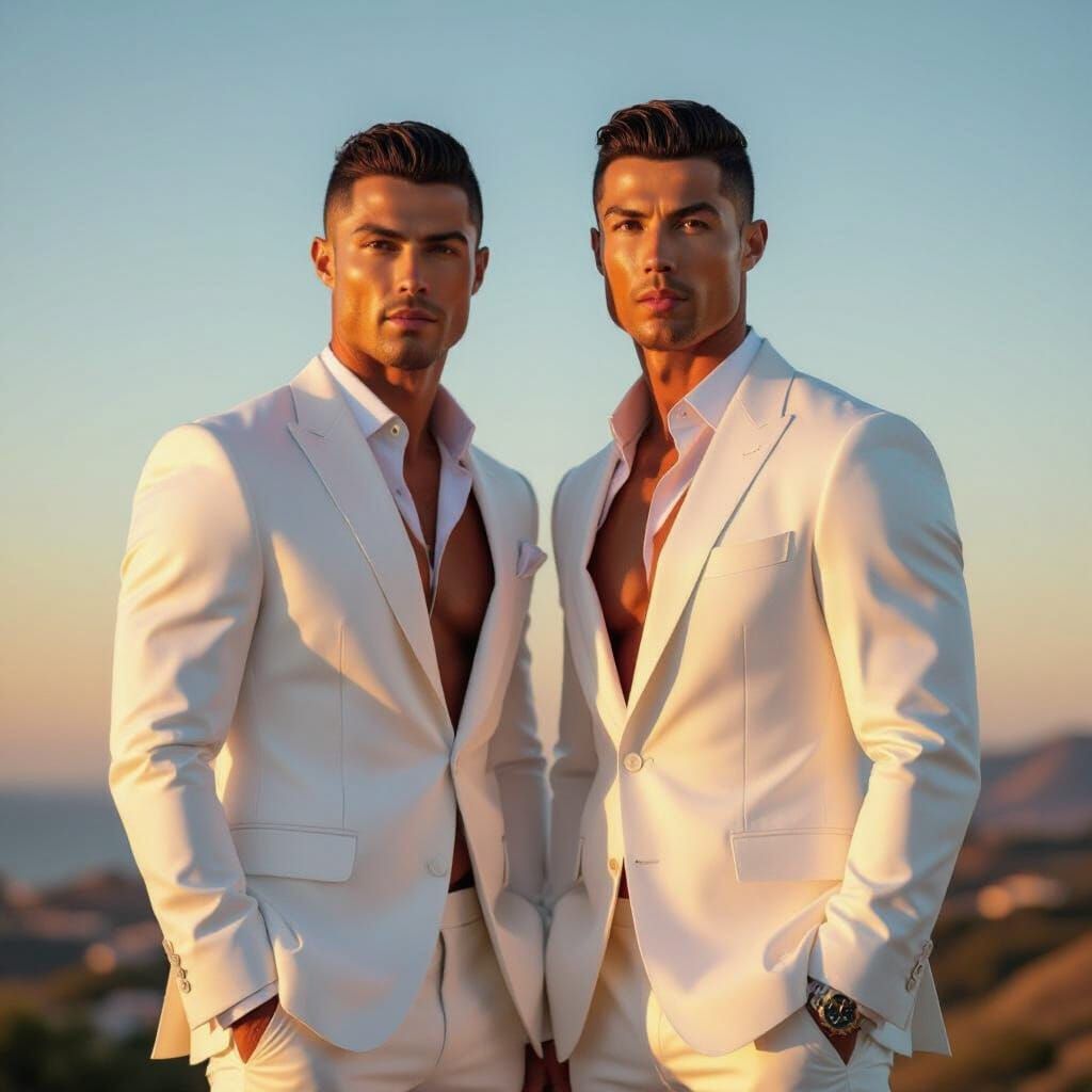 Cristiano Ronaldo Poses Confidently in White Suit