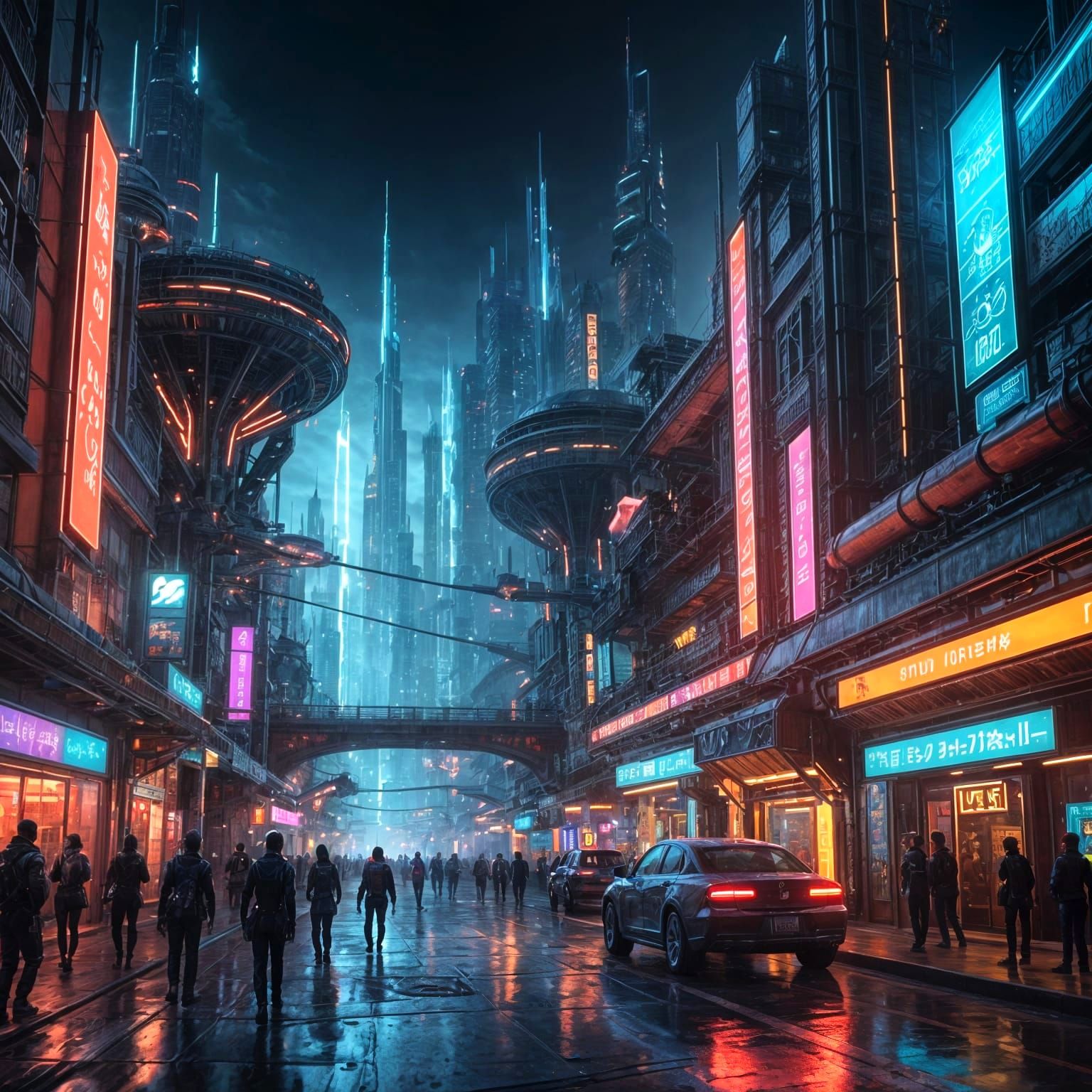 Cyberpunk Dreamscape Unfolds at Night