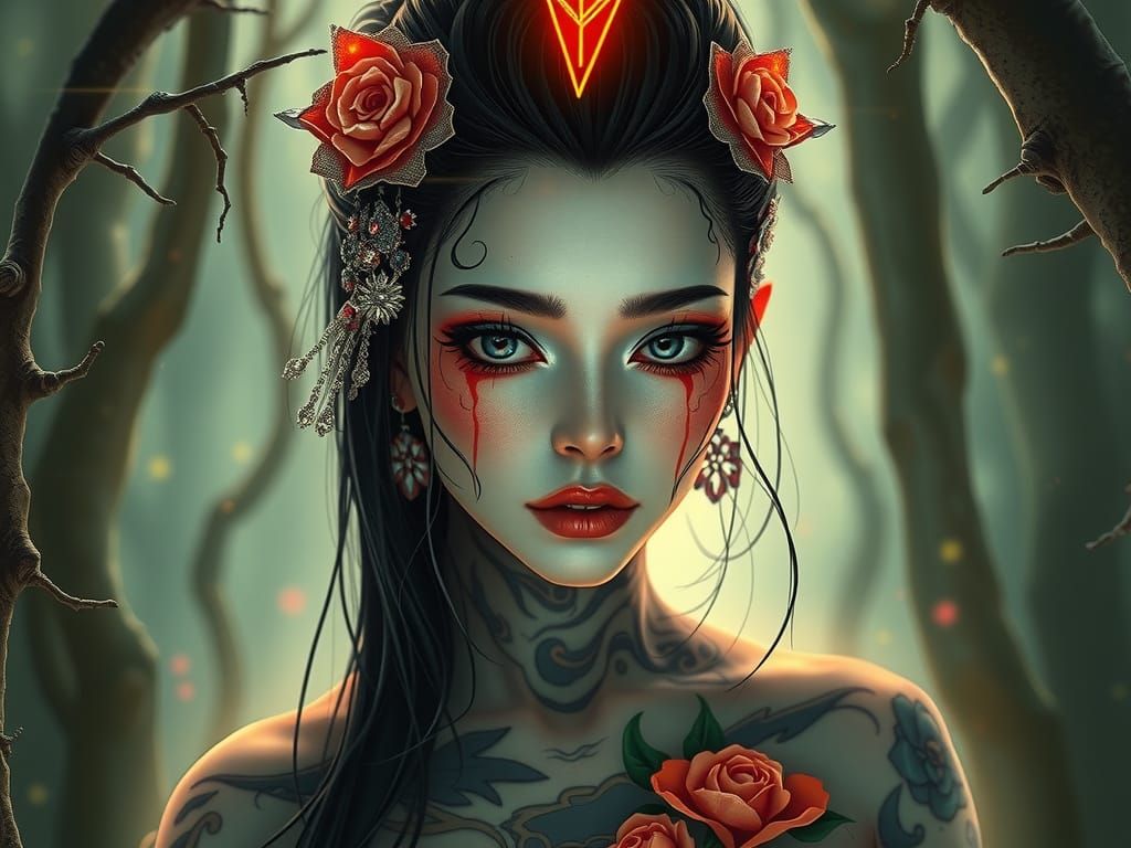 Geisha Vampire Queen in Marble Forest