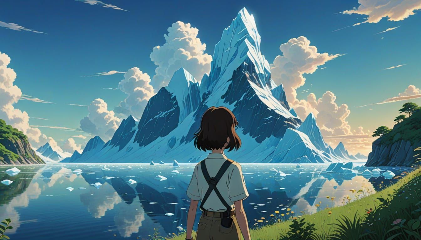 Impressive Iceberg in Vibrant Anime Style