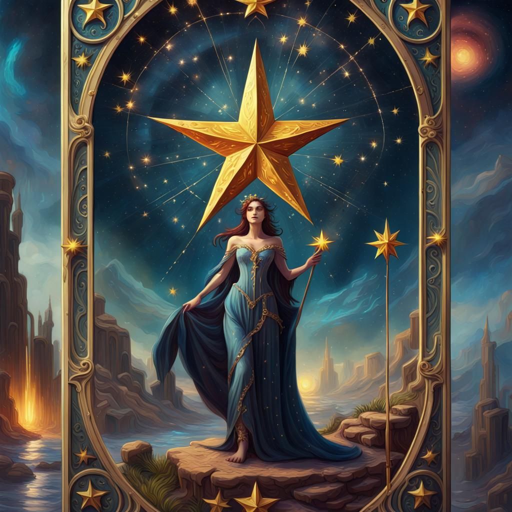 Elegant Oil Painting of The Star Tarot Card