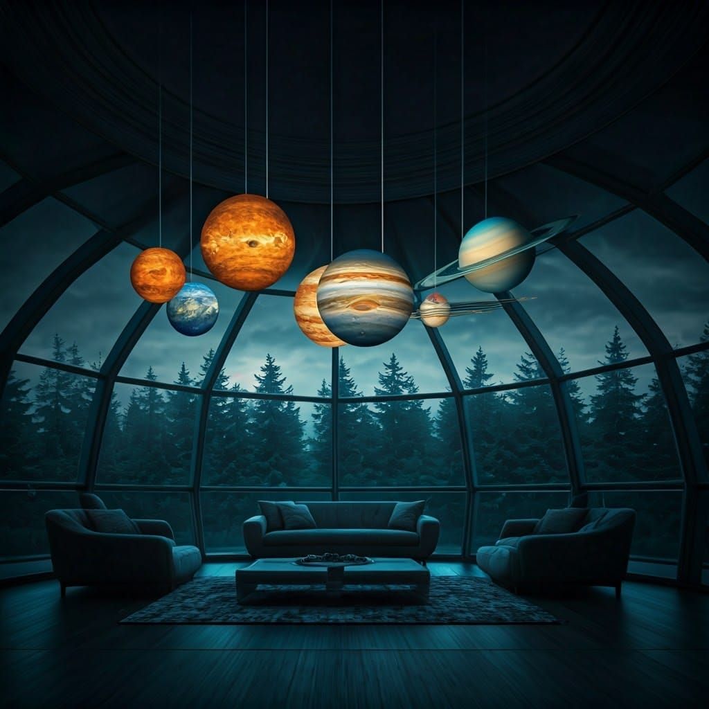 Modern Living Room with Solar System Lamps