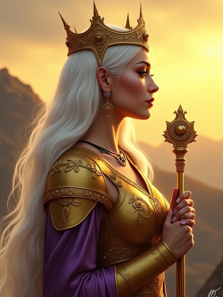 Regal Woman with Golden Scepter Digital Painting