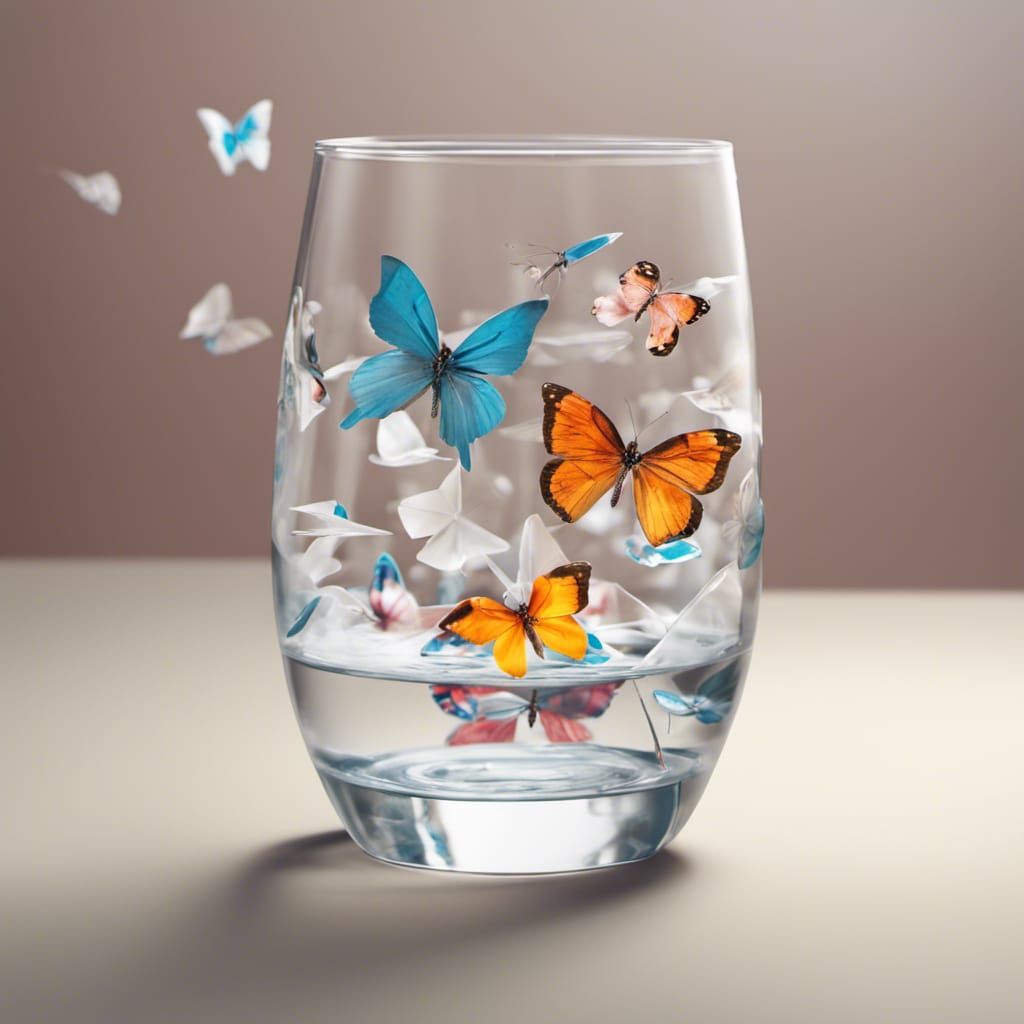 Origami Butterflies in Glass of Water