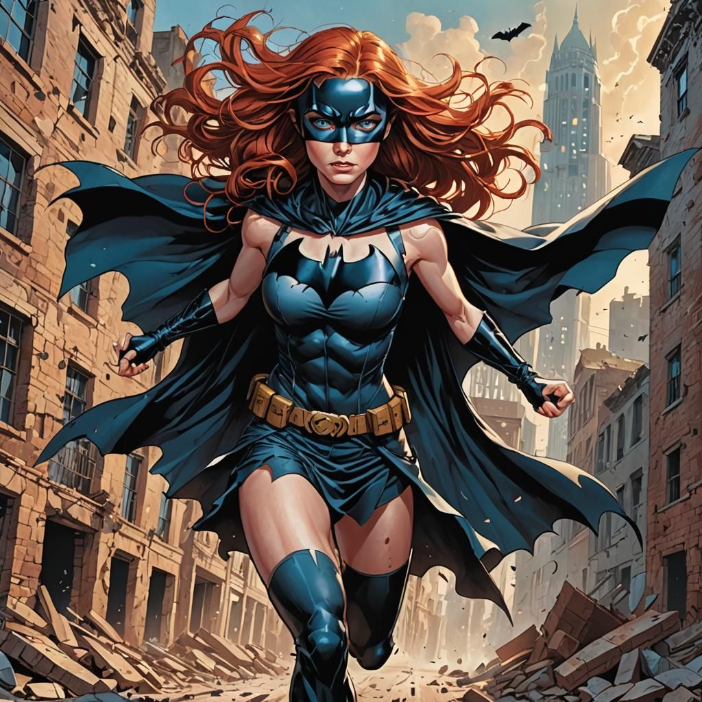 Red-Haired Heroine Ready for Battle, Comic Book Art