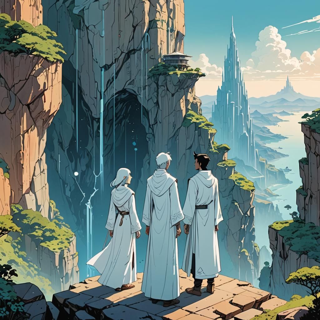 Anime Scene on Cliffside with Temple of Truth